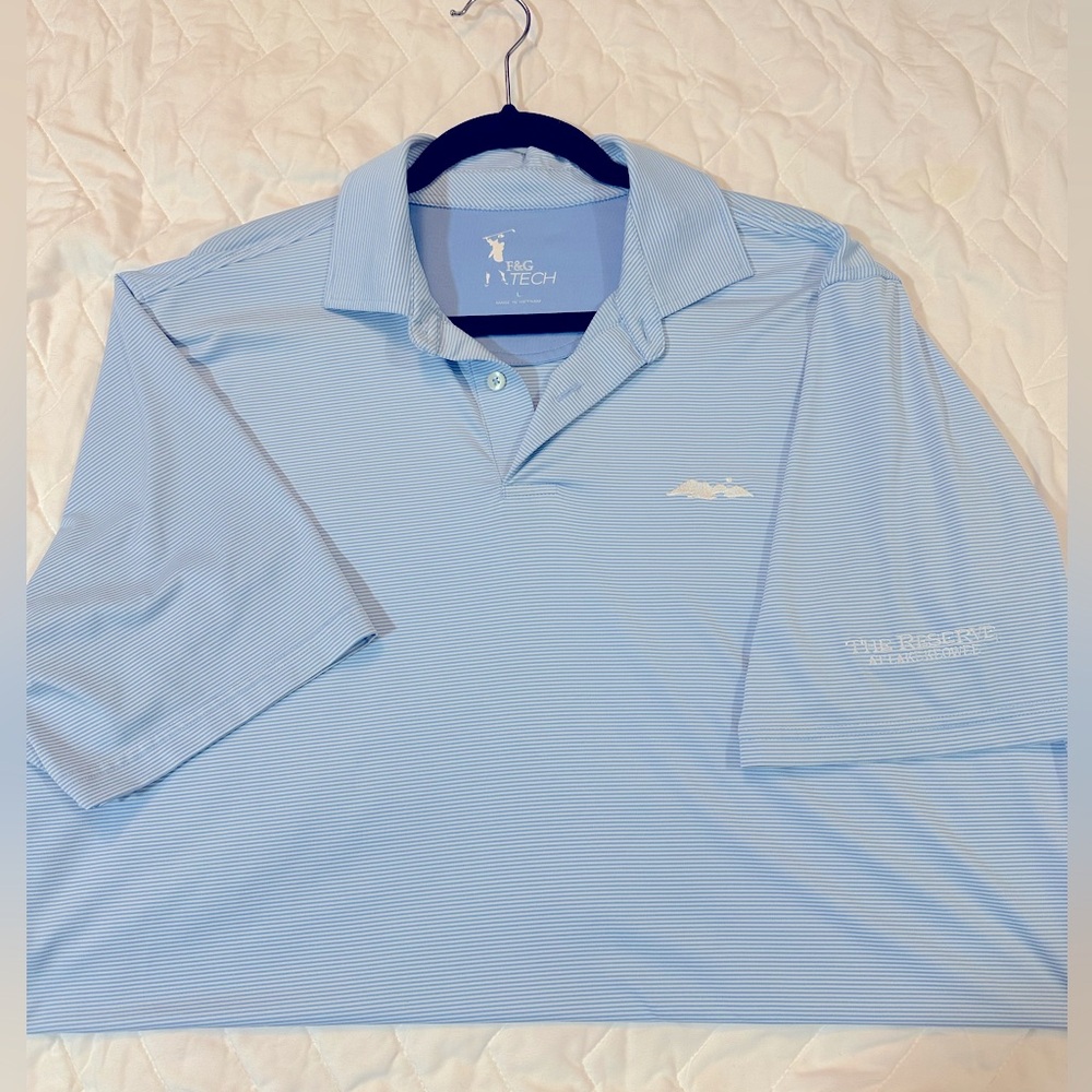 Men's Fairway & Greene Tech golf polo blue striped large